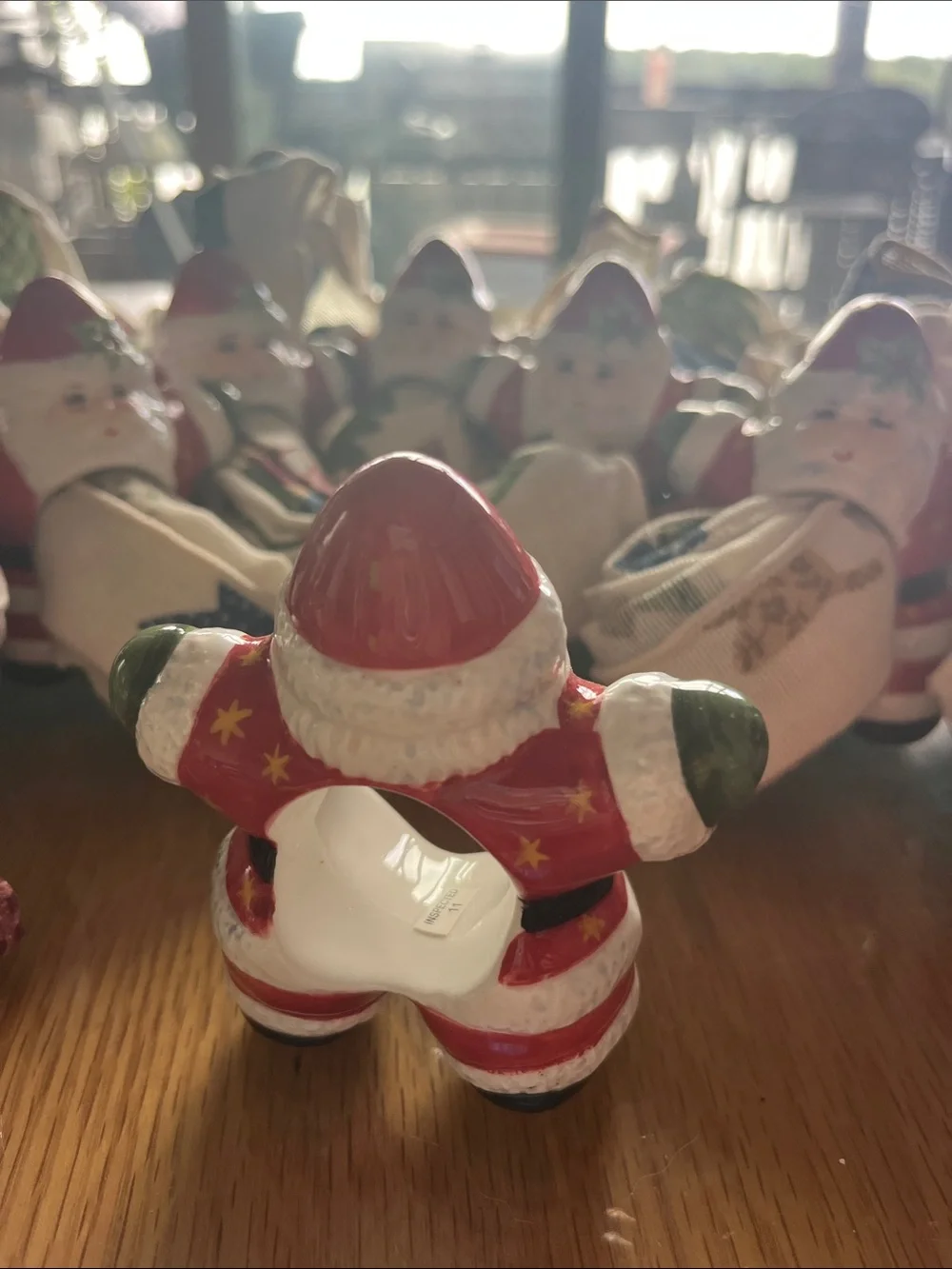 Red and White Santa Ceramic Napkin Rings 4” tall set of 8
